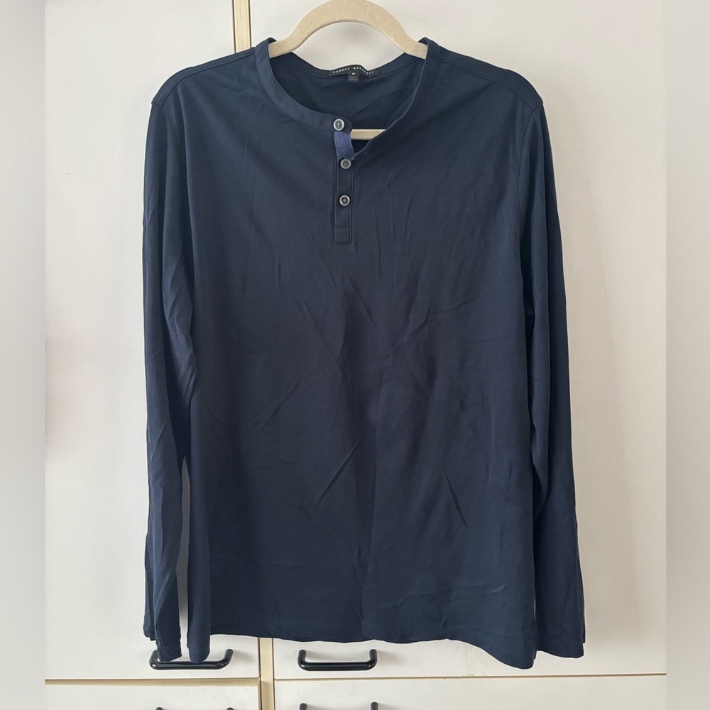 Robert Barakett Pima Cotton Henley Long Sleeve Men M Quiet Luxury Minimalist - Picture 2 of 11